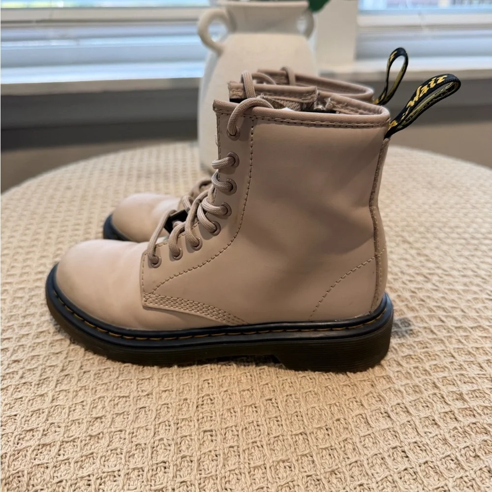 Dr. Martens Cream Leather Kids' Lace-Up Boot Interior Label Visible